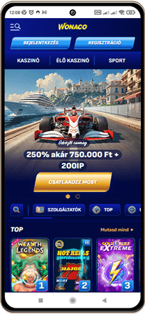 A Wonaco Casino mobil képernyőjének képe