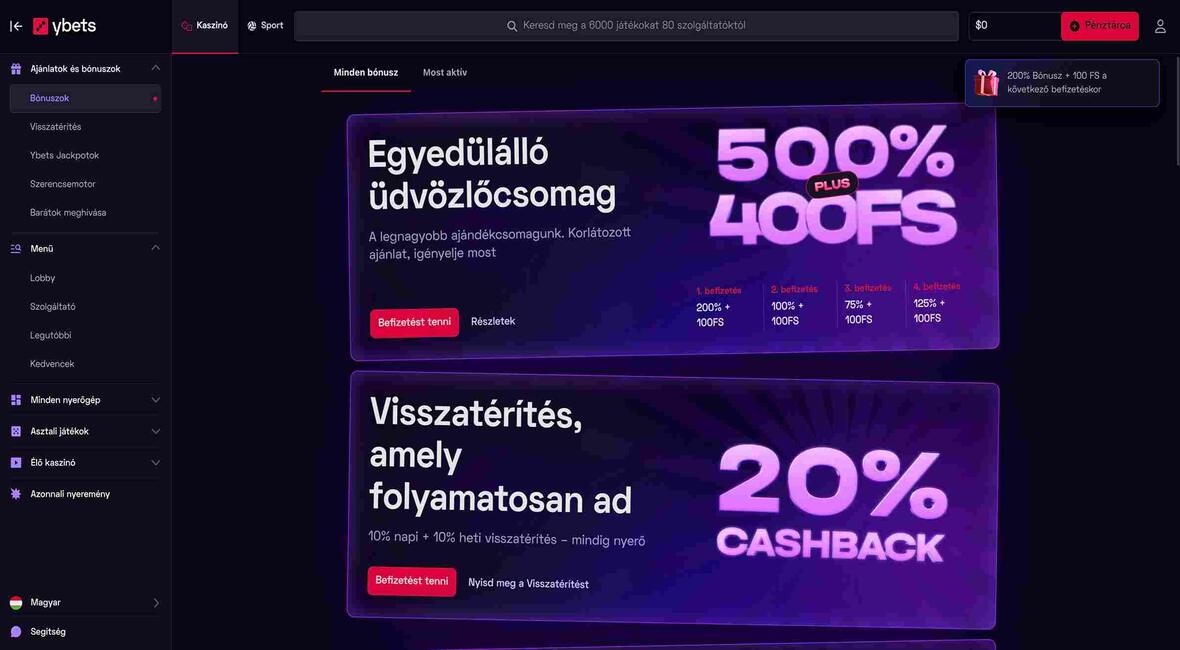 Ybets Kaszinó bónuszokat