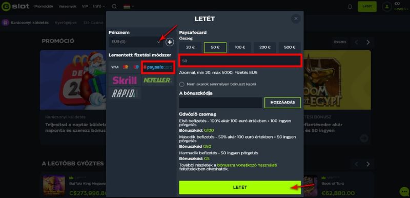 Paysafecard útmutató: hogyan lehet Paysafecard-dal befizetni egy kaszinóba? - 3. lépés