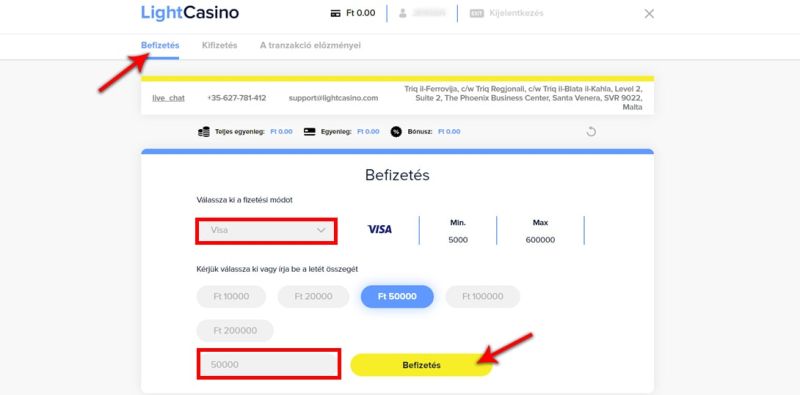 Visa útmutató: hogyan lehet Visa-val befizetni egy kaszinóba? - 3. lépés