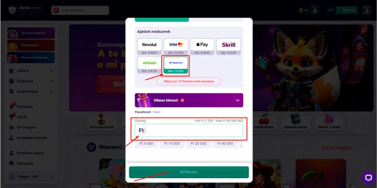 Paysafecard útmutató: hogyan lehet Paysafecard-dal befizetni egy kaszinóba? - 3. lépés