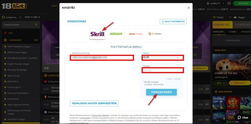 Skrill: Pénzfelvétel a kaszinóból - 3 lépés